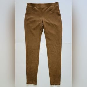 Womens Leggings Pants Yoga Stretch Long Faux Suede Brown Mid Waist Size Small